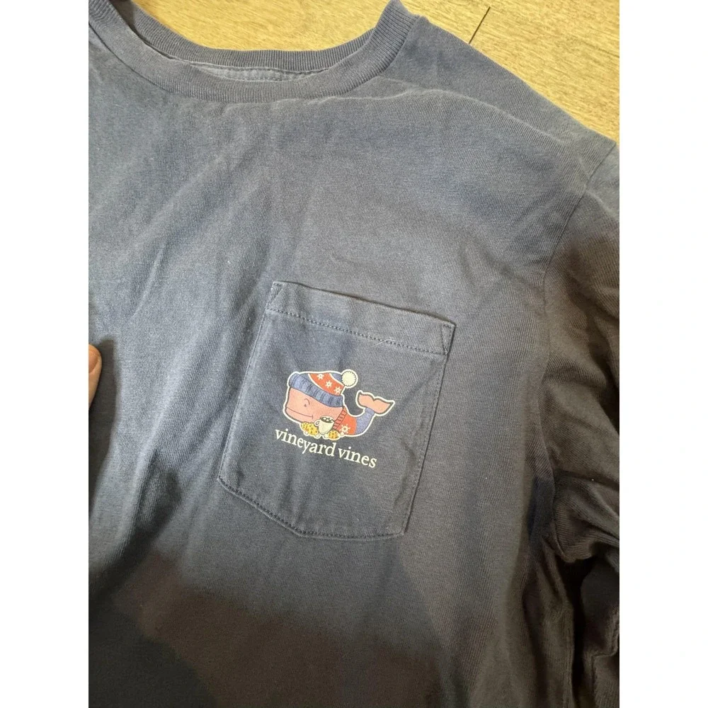 Vineyard‎ Vines Shirt Boys Large Blue Long Sleeve Pocket Whale Graphic